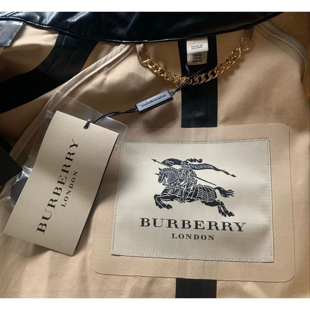 NEW NWT BURBERRY LONDON tan LEATHER COLLAR Trench Coat Jacket sz US 10 - Picture 4 of 15